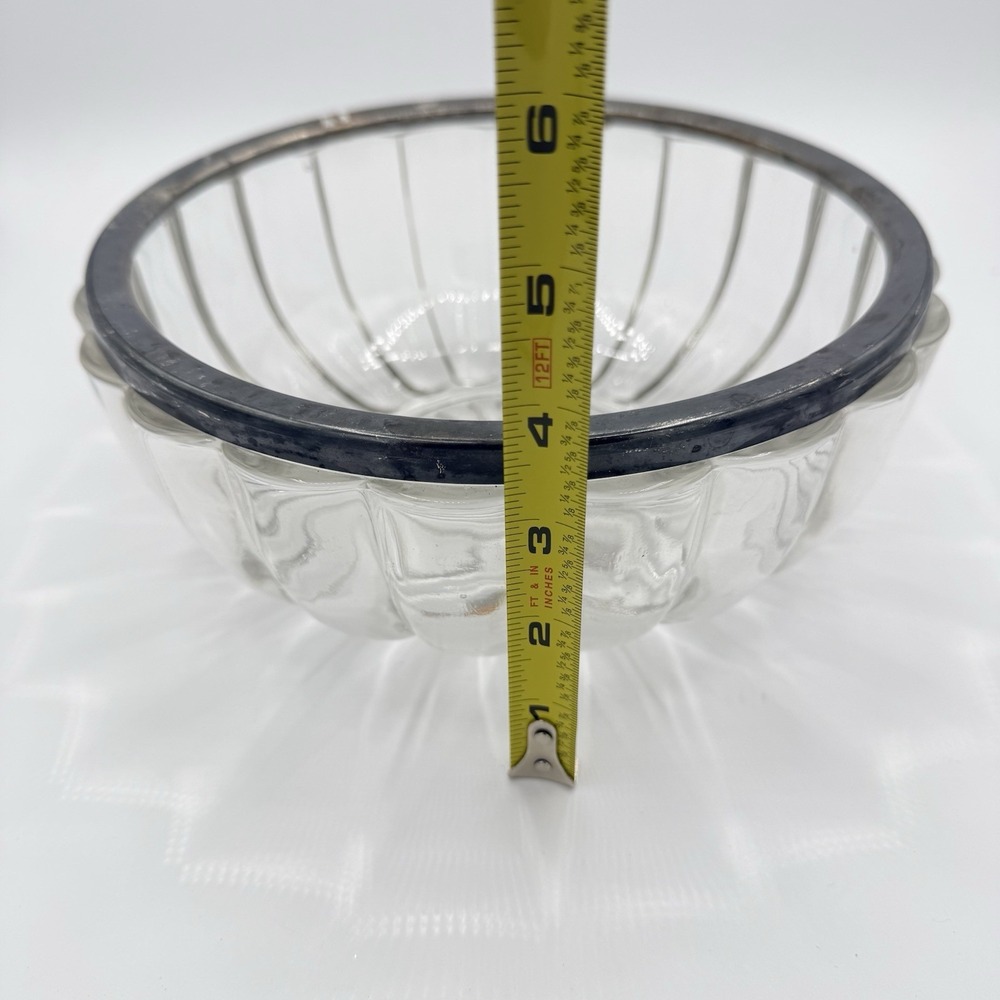 Vintage Clear Glass Serving Bowl Silver Tone Rim Scalloped Fruit Salad 9.5" - Picture 5 of 5